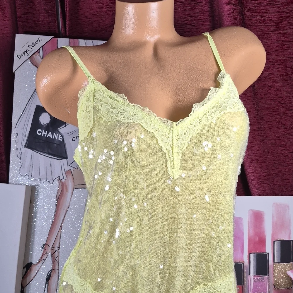 VICTORIA'S SECRET yYellow Sequin Lace Slip Dress NWT 2198 - Picture 2 of 7